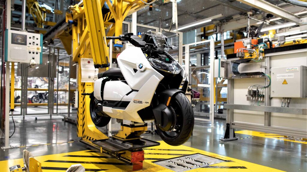 Scooter being manufactured