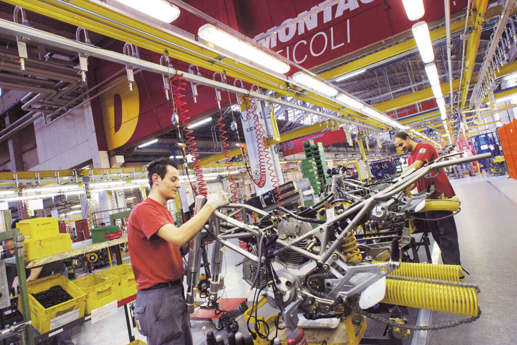 Motorcycle being manufactured