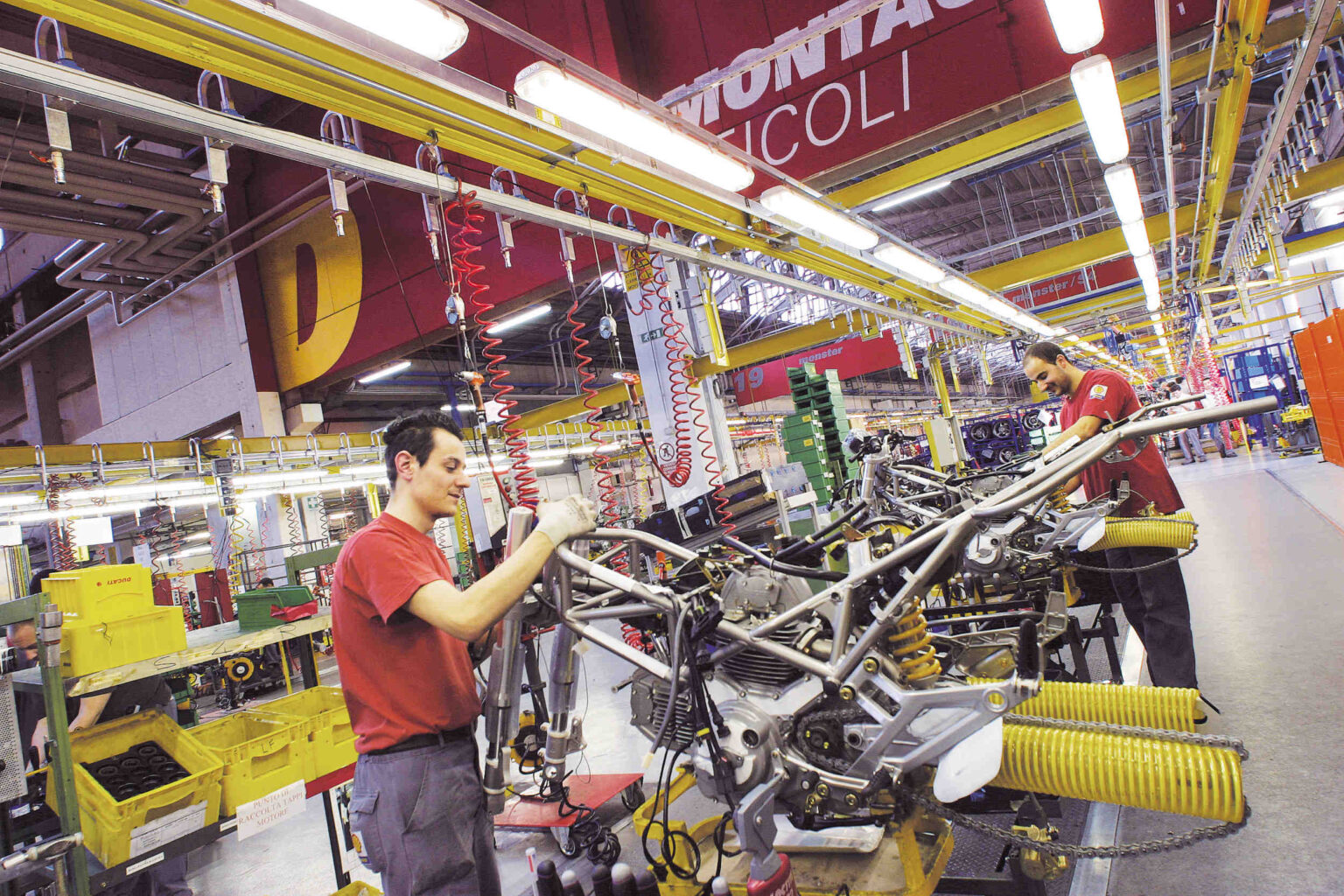 Motorcycle being manufactured
